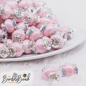 15mm Pink Spacer Bead with Rhinestone Rondelle, Acrylic Rhinestone Spacer, Spacer Beads, - 5 count per order