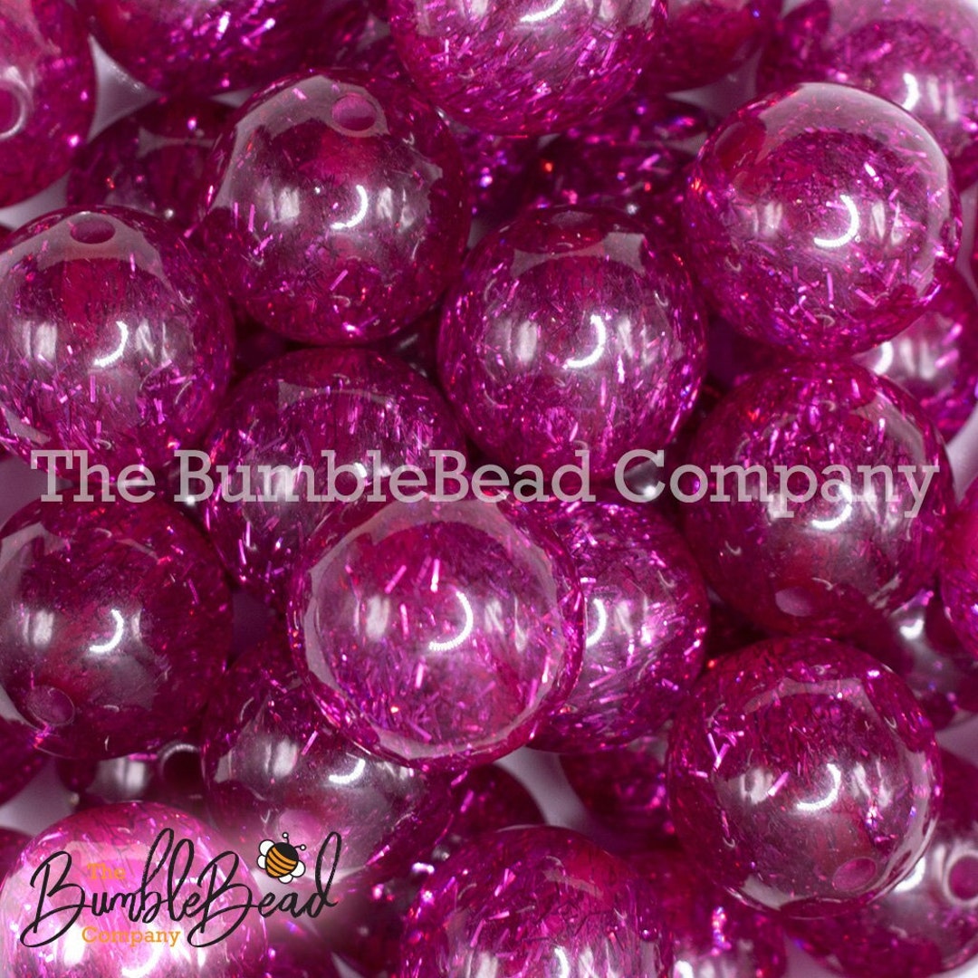 20MM Hot Pink Tinsel Glitter Sparkle Chunky Bubblegum Beads, Acrylic Beads in Bulk, 20mm Bubble