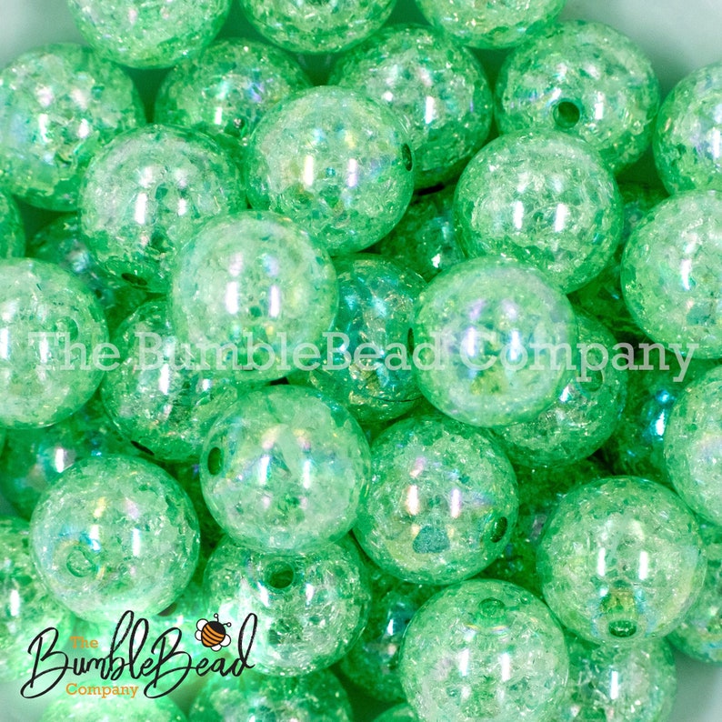 20mm Beads Acrylic Beads in Bulk 20mm Shiny Chunky Beads 20mm Bubble Gum Beads 20MM Winter Green Crackle AB Bubblegum Bead