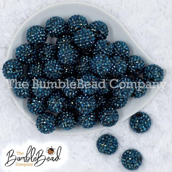 20mm Navy blue rhinestone bubblegum beads