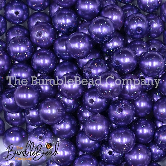 12mm Dark Blue with Glitter Faux Pearl Acrylic Bubblegum Beads - 20 Count