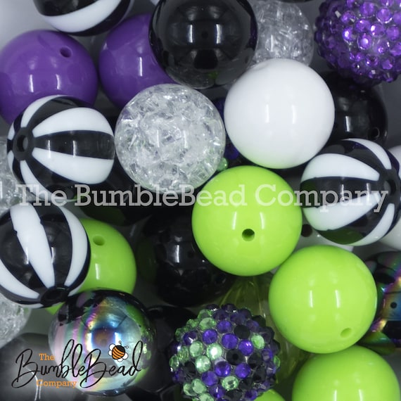 HALLOWEEN Purple Green Black BUBBLEGUM BEADS 20mm - 23 - Chunky Beads,  Bubble Gum Bead Sets, Acrylic Beads, Chunky Bead Sets