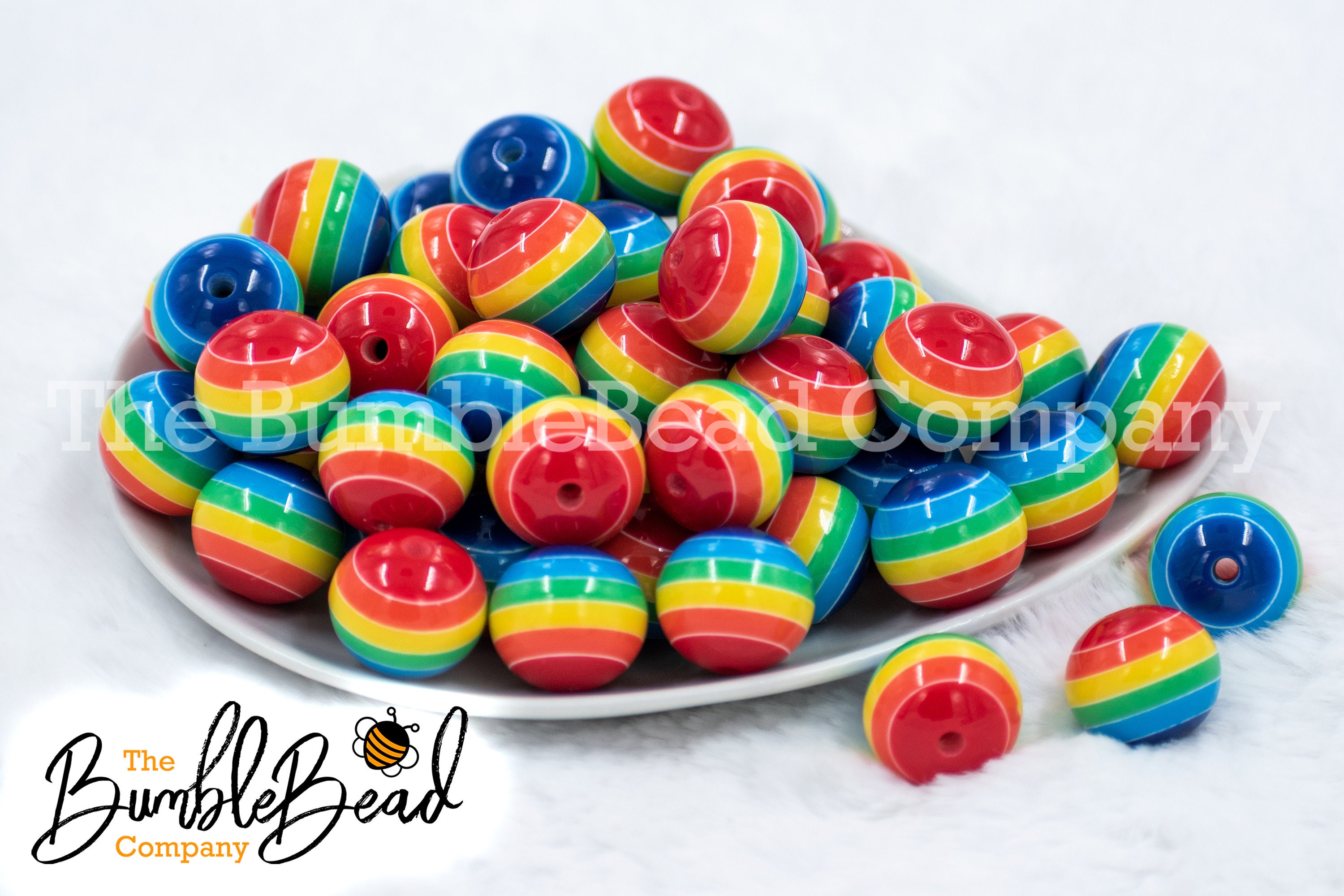 rainbow tinsel glitter 20mm bubblegum beads – Bubblegum Beads AZ