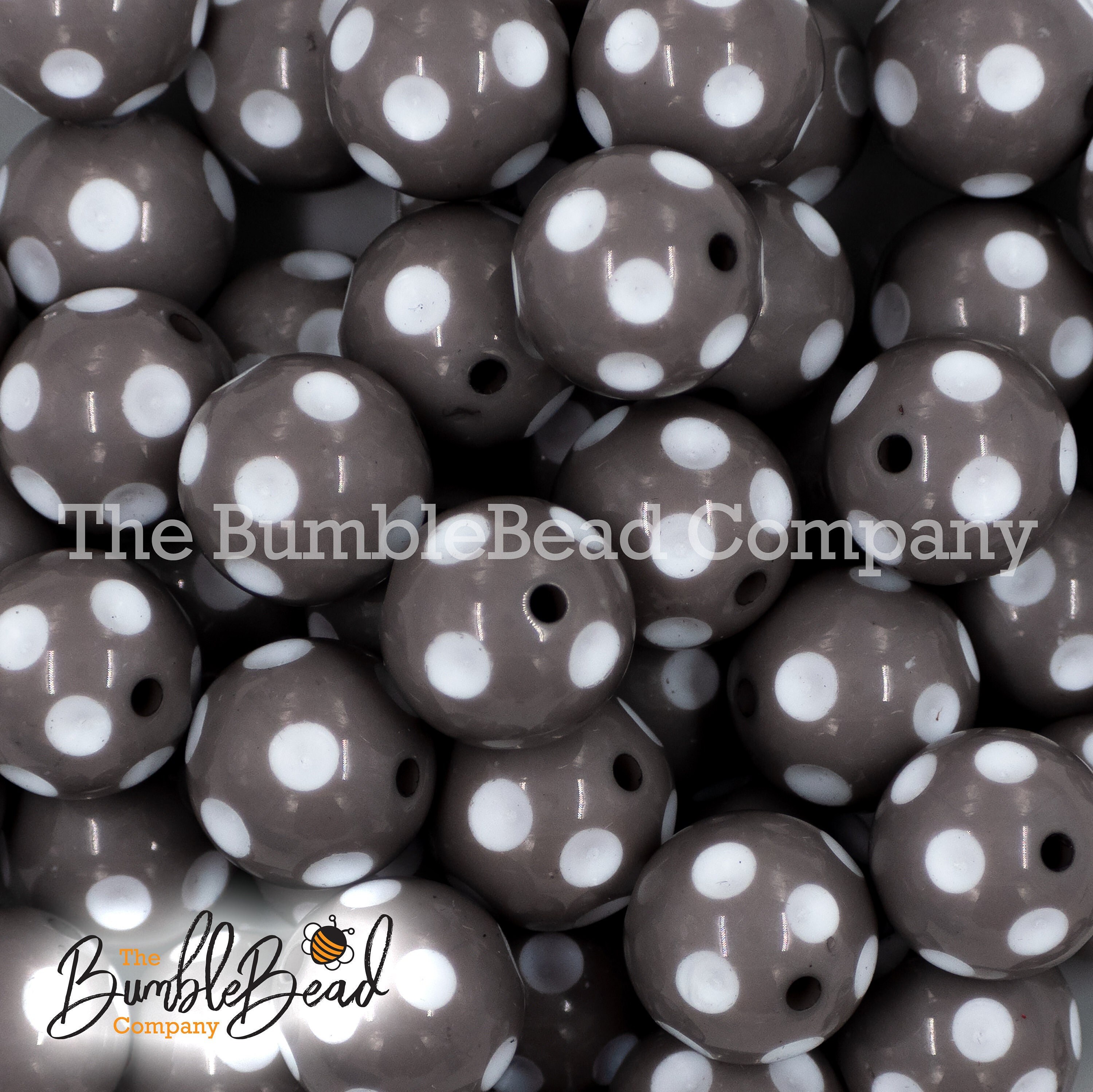20MM Gray with White Polka Dots Chunky Bubblegum Beads, Acrylic Beads in Bulk, 20mm Beads, 20mm Bubble Gum Beads, 20mm Chunky Beads