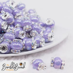 15mm Light Purple Spacer Bead with Rhinestone Rondelle, Acrylic Rhinestone Spacer, Spacer Beads, - 5 count per order