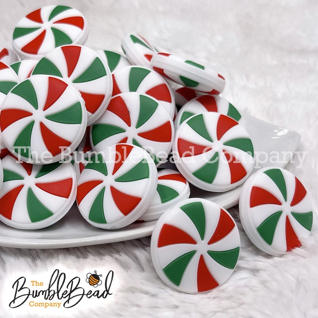 Red and Green Peppermint Candy Silicone Focal Bead Accessory 28mm X