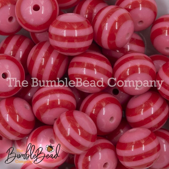 20MM Red & Pink Striped Chunky Bubblegum Beads, Resin Beads in Bulk, 20mm  Beads, 20mm Bubble Gum Beads 