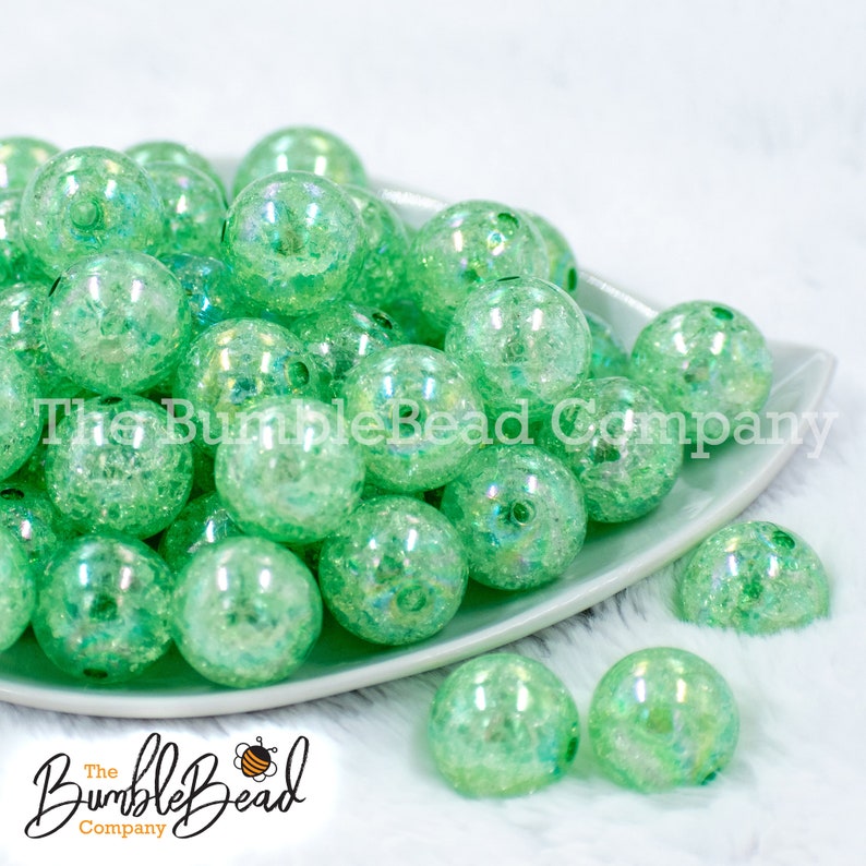 20mm Beads Acrylic Beads in Bulk 20mm Shiny Chunky Beads 20mm Bubble Gum Beads 20MM Winter Green Crackle AB Bubblegum Bead