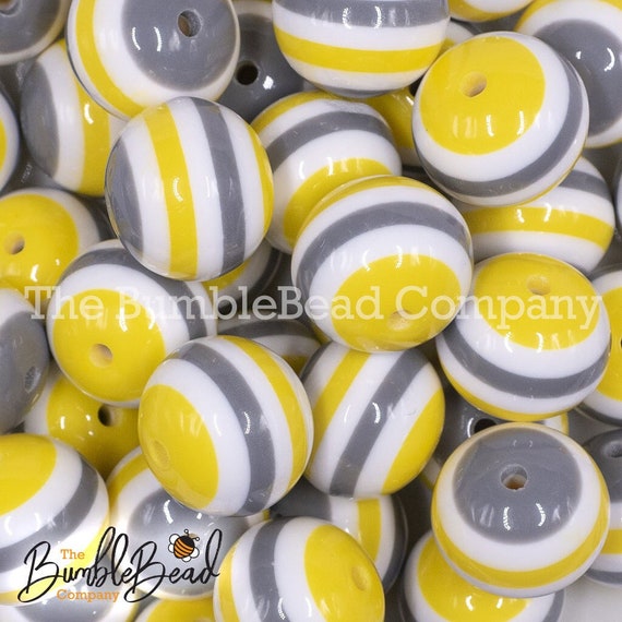 20mm Yellow and White Stripe Resin Chunky Bubblegum Beads Lot 20 pc. 