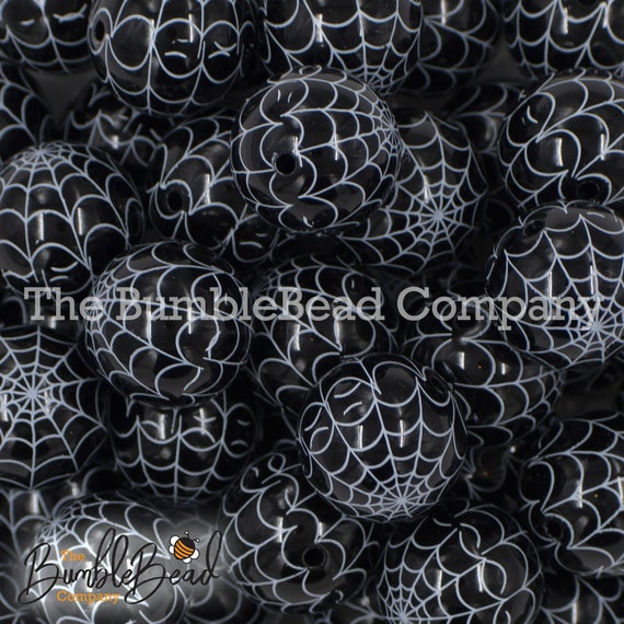 20MM Black & White Spider Web print Chunky Bubblegum Beads, Acrylic Beads in Bulk, 20mm Beads, 20mm Bubble Gum Beads, Halloween