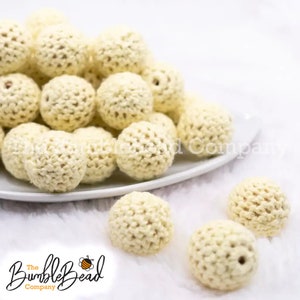 20mm Yellow Crochet Yarn Wooden Bead - 5 Count
