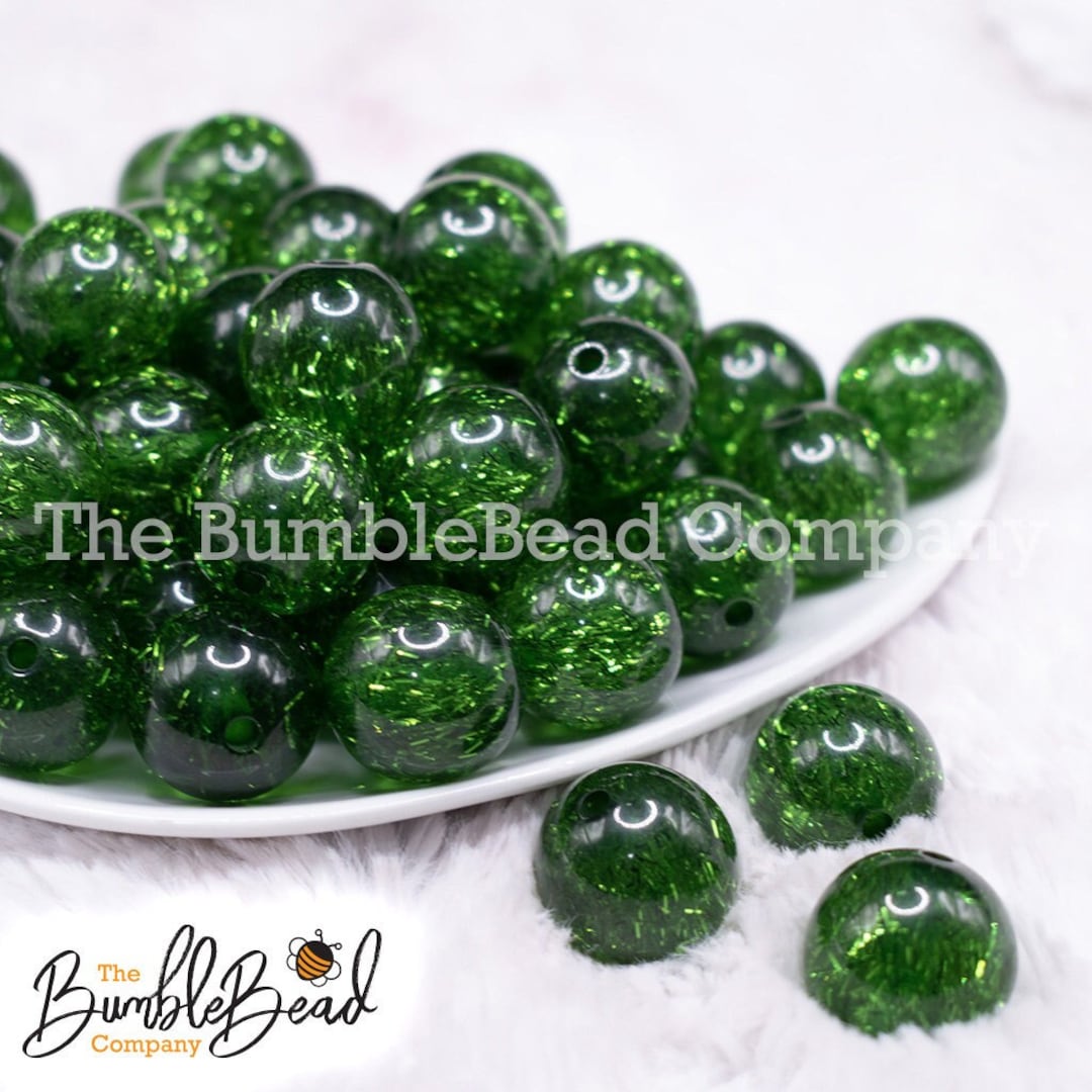 20MM Green Tinsel Glitter Sparkle Chunky Bubblegum Beads, Acrylic Beads in Bulk, 20mm Bubble Gum