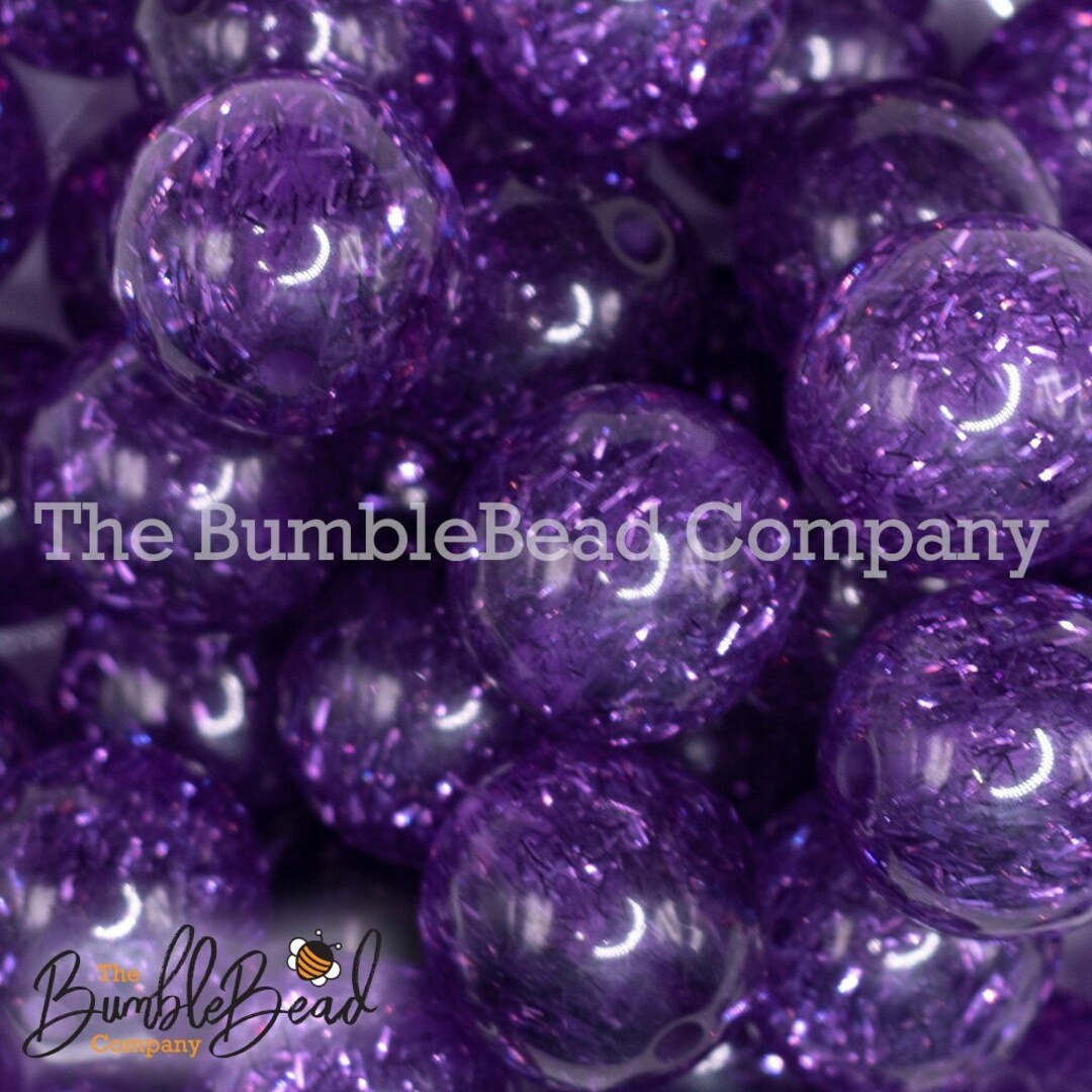 20MM Purple Tinsel Glitter Sparkle Chunky Bubblegum Beads, Acrylic Beads in Bulk, 20mm Bubble