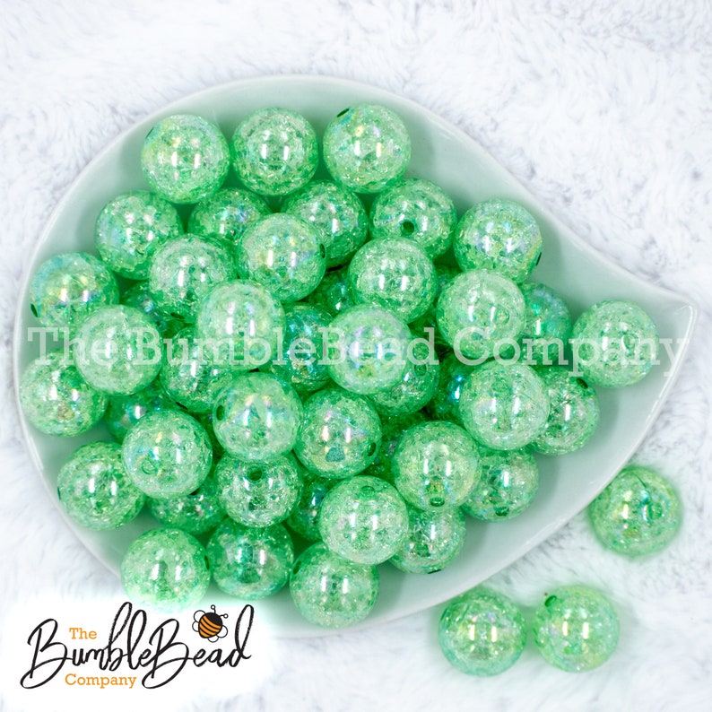 20mm Beads Acrylic Beads in Bulk 20mm Shiny Chunky Beads 20mm Bubble Gum Beads 20MM Winter Green Crackle AB Bubblegum Bead