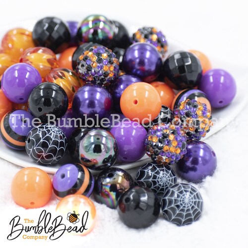 20mm Halloween Party Acrylic Bubblegum Bead Mix, 20mm Bead Mix, Bubble Gum Beads, Halloween Mix[50 Count]