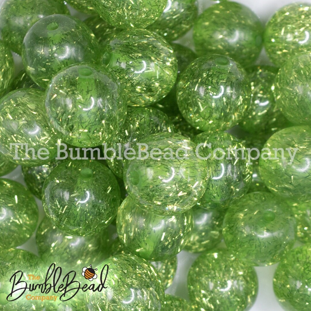 20MM Lime Green Tinsel Glitter Sparkle Chunky Bubblegum Beads, Acrylic Beads in Bulk, 20mm