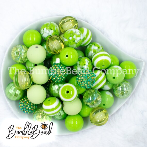 20mm Key Lime Pie Green Chunky Acrylic Bubblegum Bead Mix 50 Count