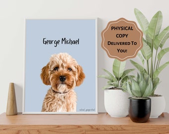 PHYSICAL PRINT Custom Pet Portrait - Solid Color, PHYSICAL Print, Dog Portrait, Gift for Pet Lovers, Digitalized Picture, Custom Pet Picture