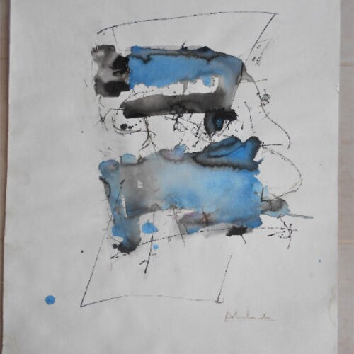 A ca 1980s mixed technique work on paper, shops unidentified artist signed 
