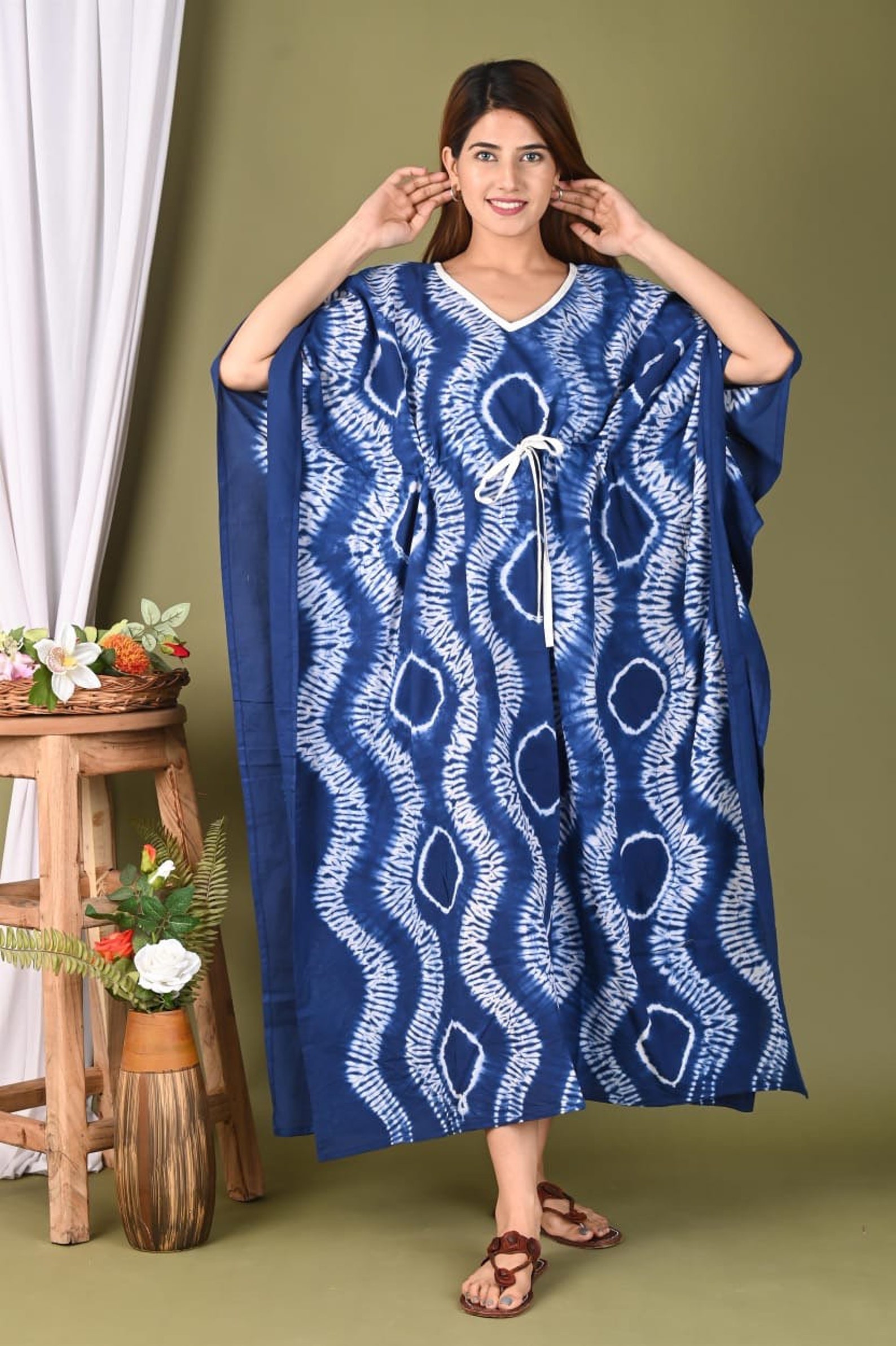 Handblock print long cotton kaftan organic kaftan beach wear Etsy