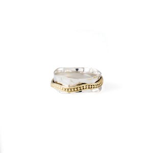 925 Sterling Silver & Gold Spinner Ring | Handmade Two-Tone Fidget Ring | Boho Wavy Band for Women | Anxiety Relief Jewelry
