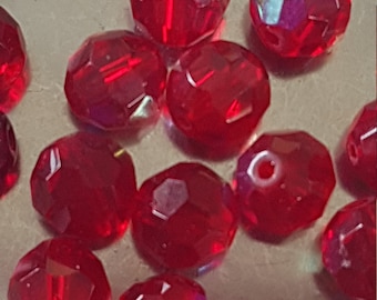 Round faceted glass beads 8mm ruby AB.