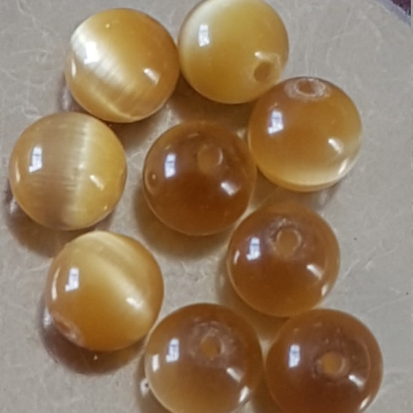Perles - Oeil de chat kaki/marron clair  6mm