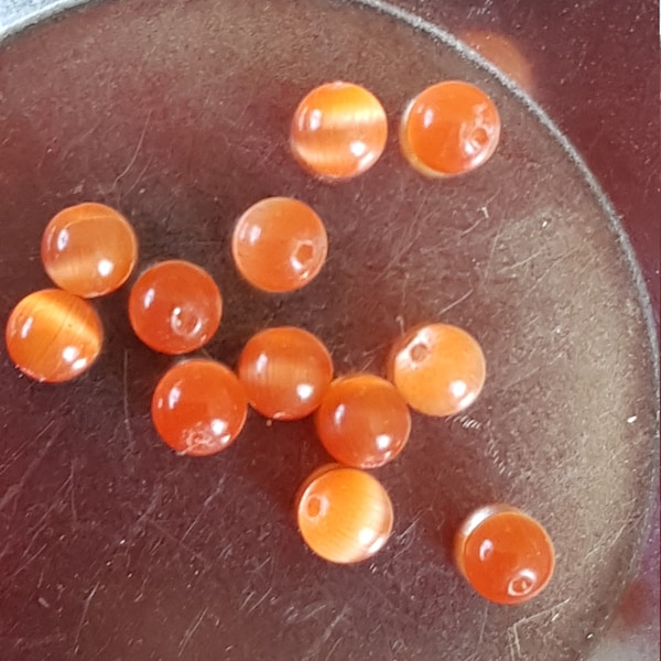 Perles - Oeil de chat orange 4mm