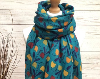 Ladies Red Yellow Purple Sweet Tulips Print TEAL GREEN Fashion Scarf