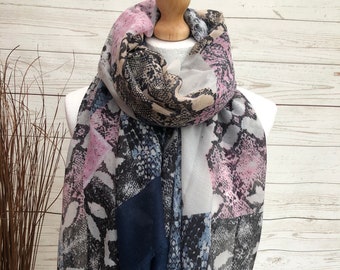 Ladies Large Snakeskin Print Scarf Leopard Animal Purple Shawl Wrap Long Big