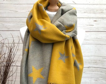 Mustard Bee Scarf Pashmina with a Bees Design Wrap Ladies Cashmere Blend Shawl