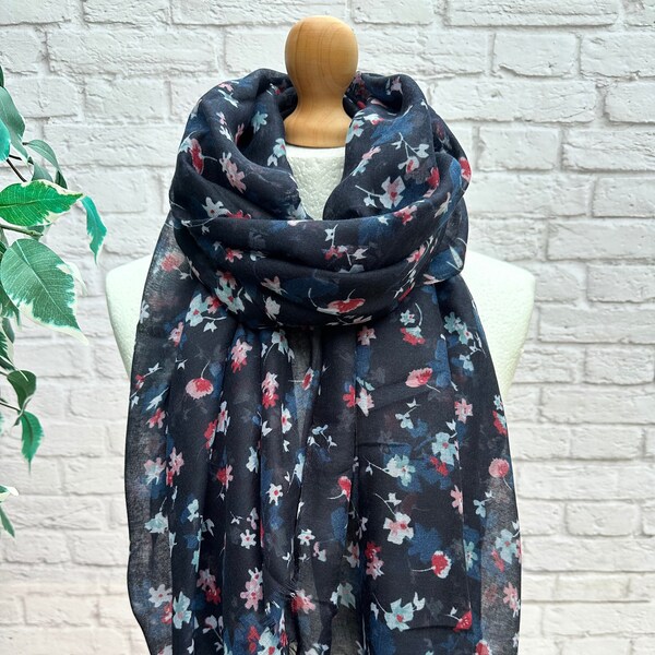 Ladies Ditsy Floral Print NAVY BLUE Fashion Scarf