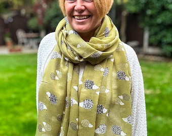 Ladies OLIVE Green Hedgehog Animal Print Fashion Scarf