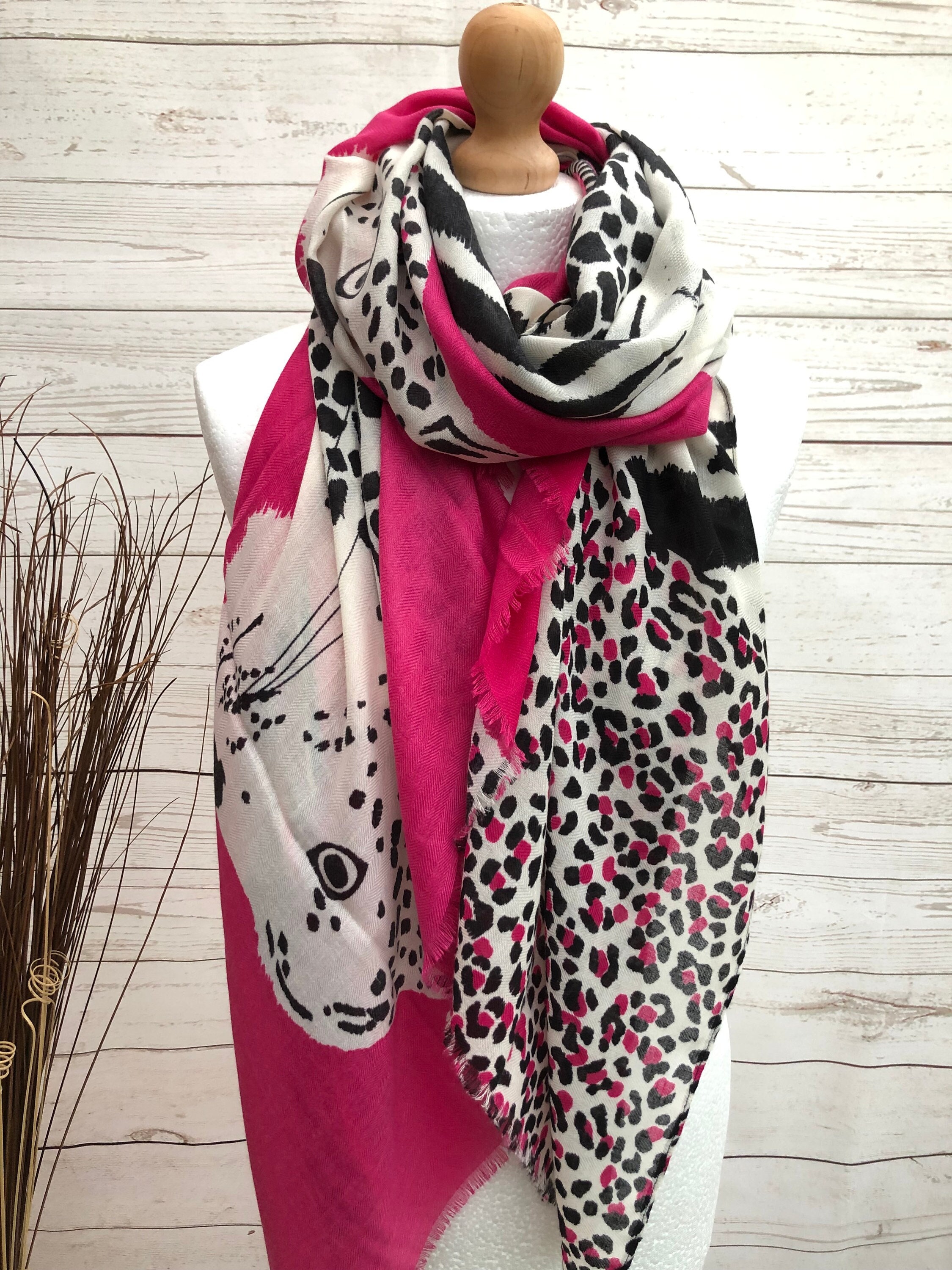 Ladies Bold Tiger & Leopard Animal Print HOT PINK BLACK