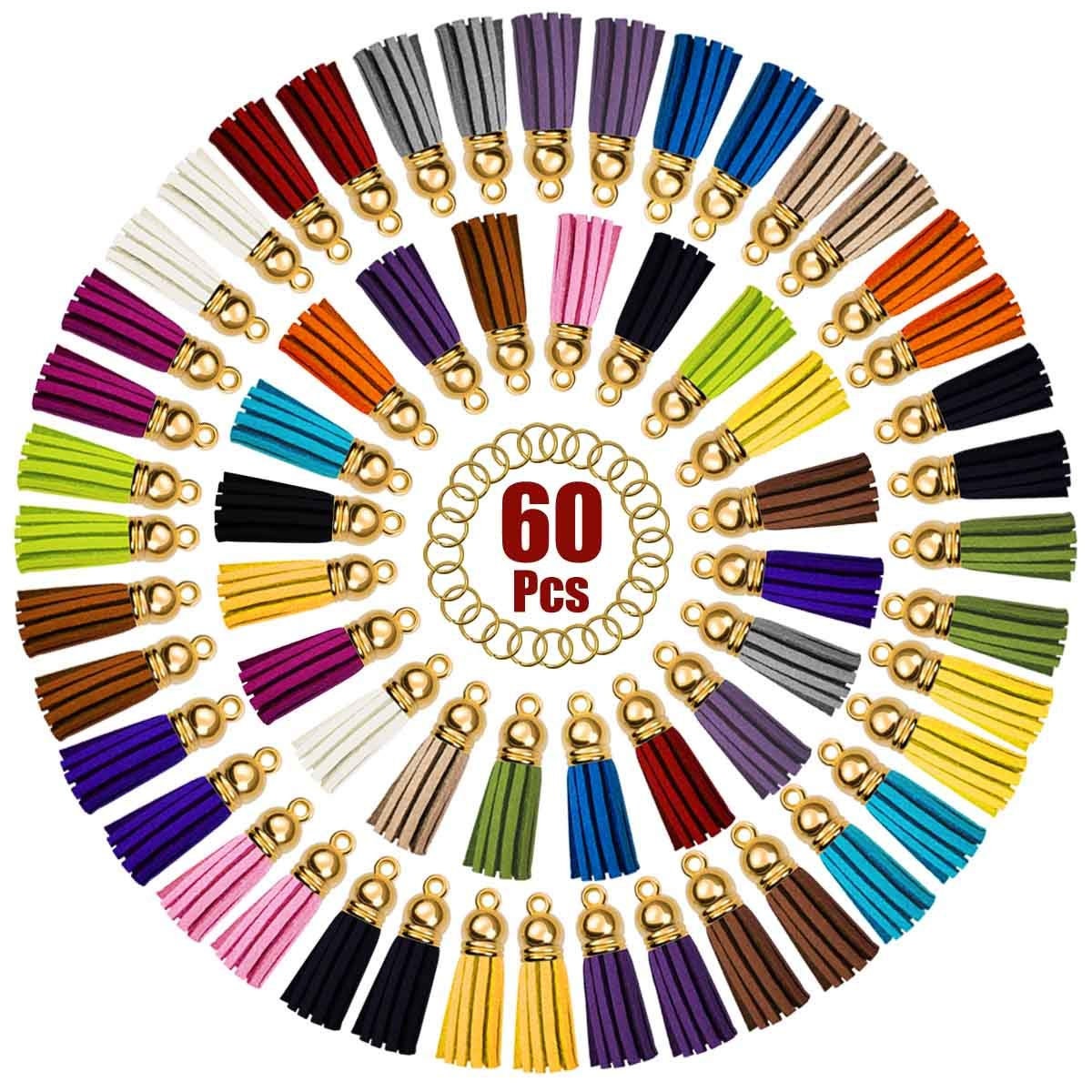 60Pcs 30 Colors Tassel Pendants with Caps for Key Chain DIY Accessories HF &Y1 