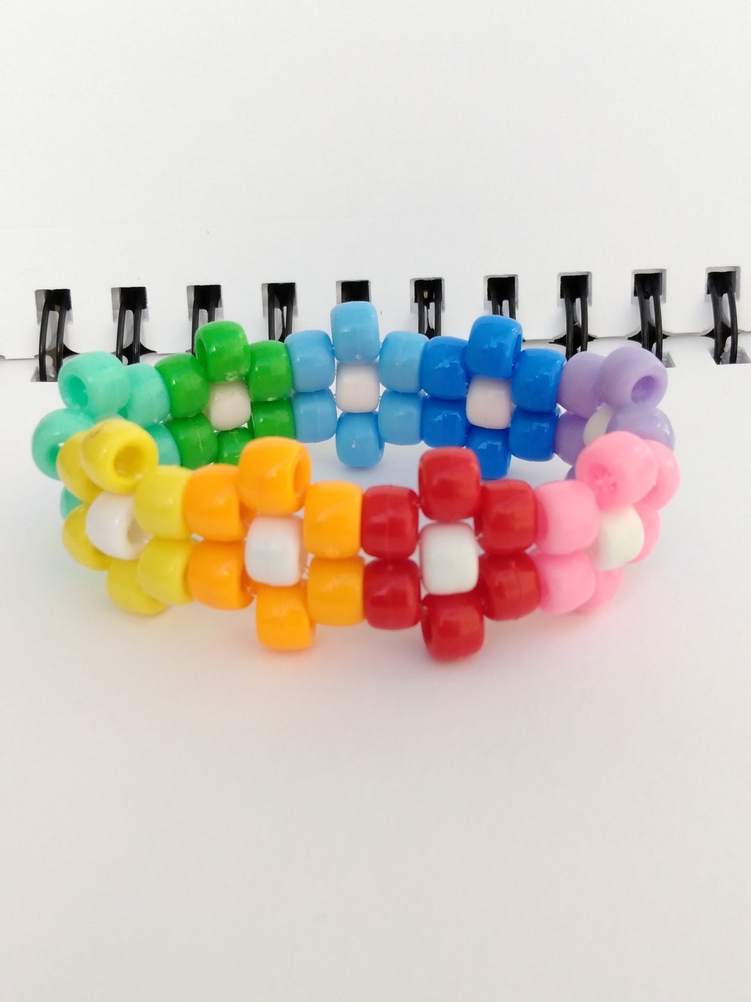 Bead Ring Rave Rainbow Flower Rave Kandi Pony Bead Cuff Bracelet - Etsy