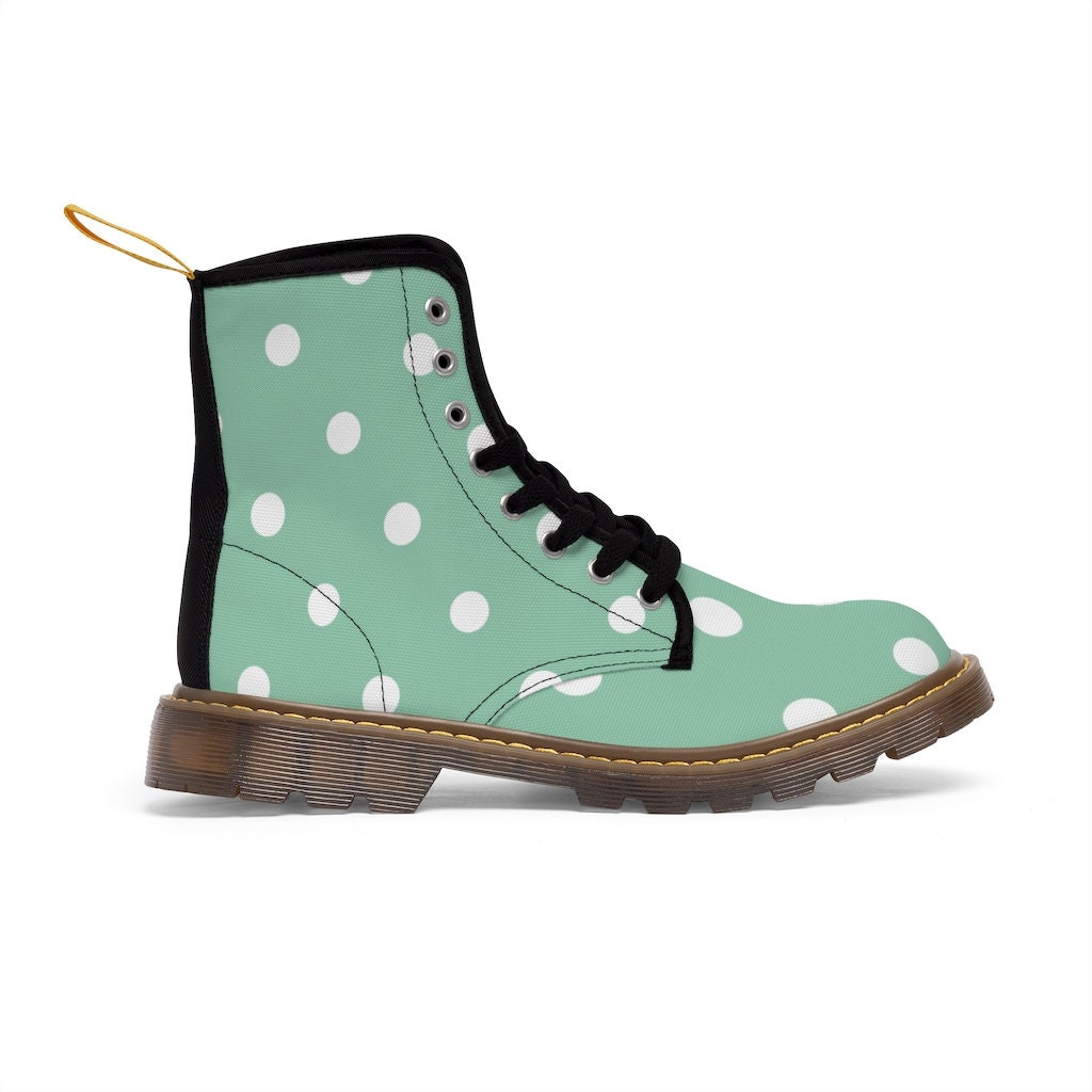 Mint Green Shoes Women's Canvas Boots With White Polka Etsy