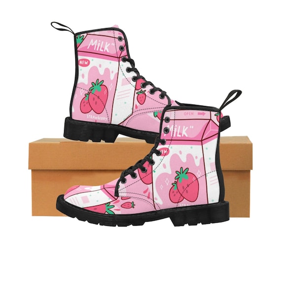 Cute Tasty Strawberry Milk Boots Japanese Style Print Kawaii - Etsy