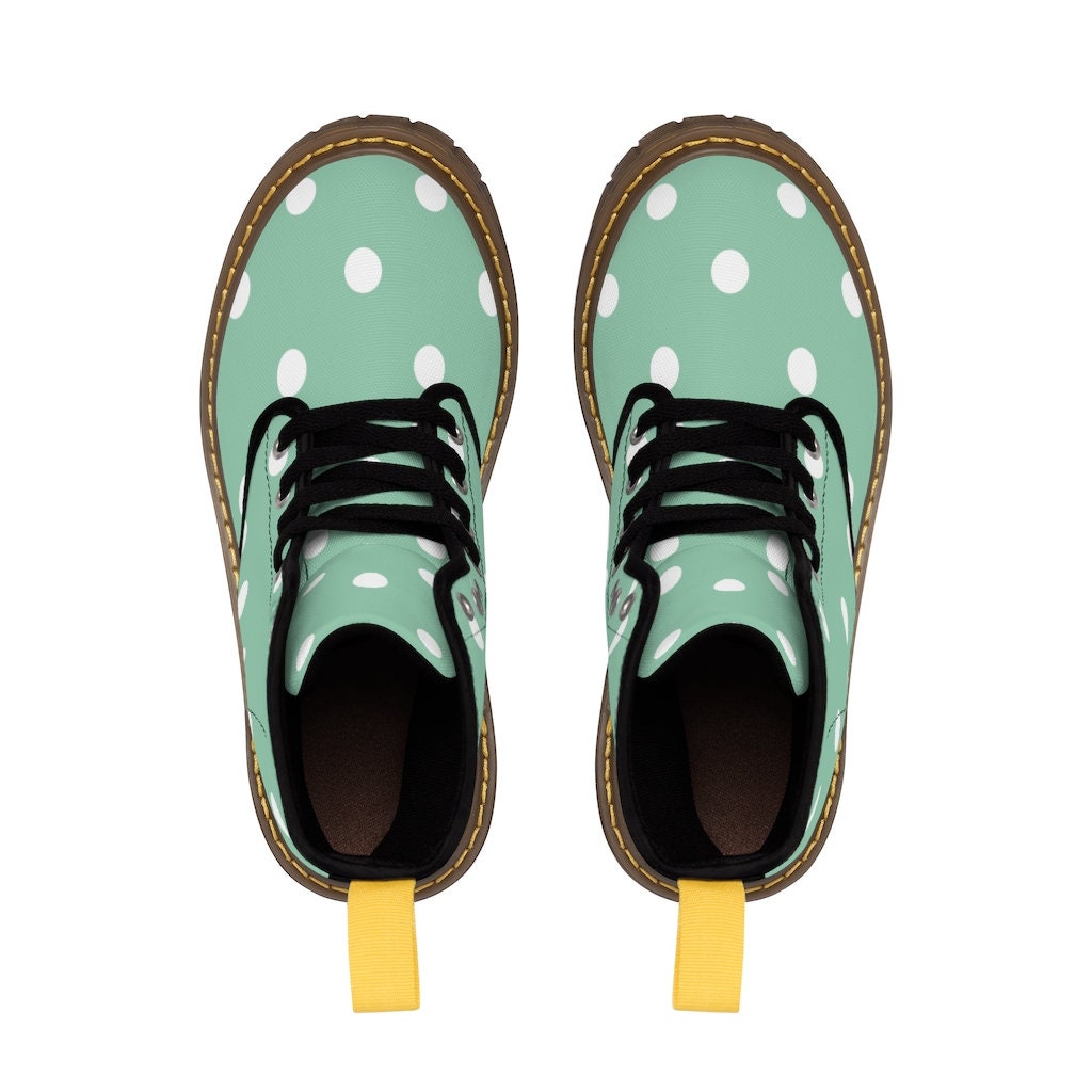 Mint Green Shoes Women's Canvas Boots With White Polka Etsy