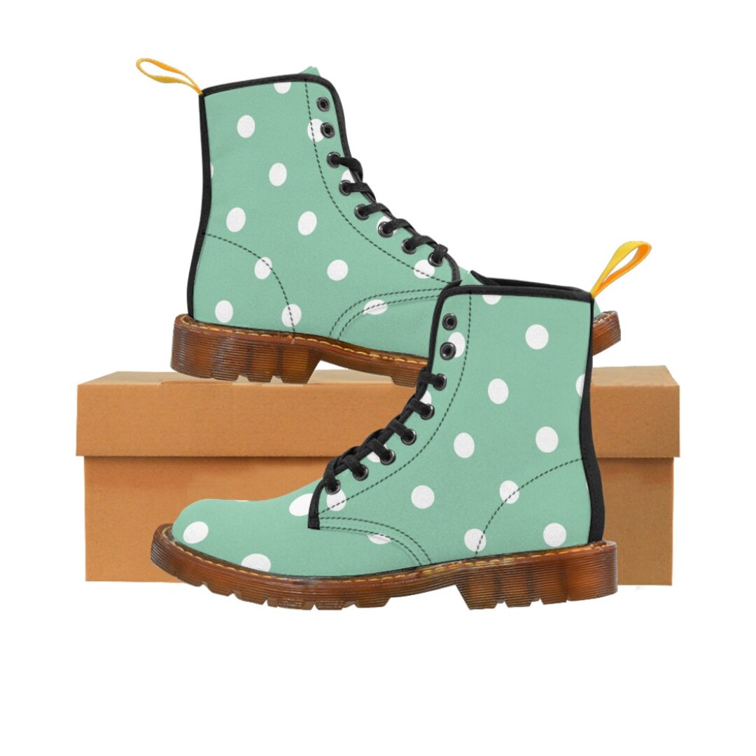 Mint Green Shoes Women's Canvas Boots With White Polka Etsy