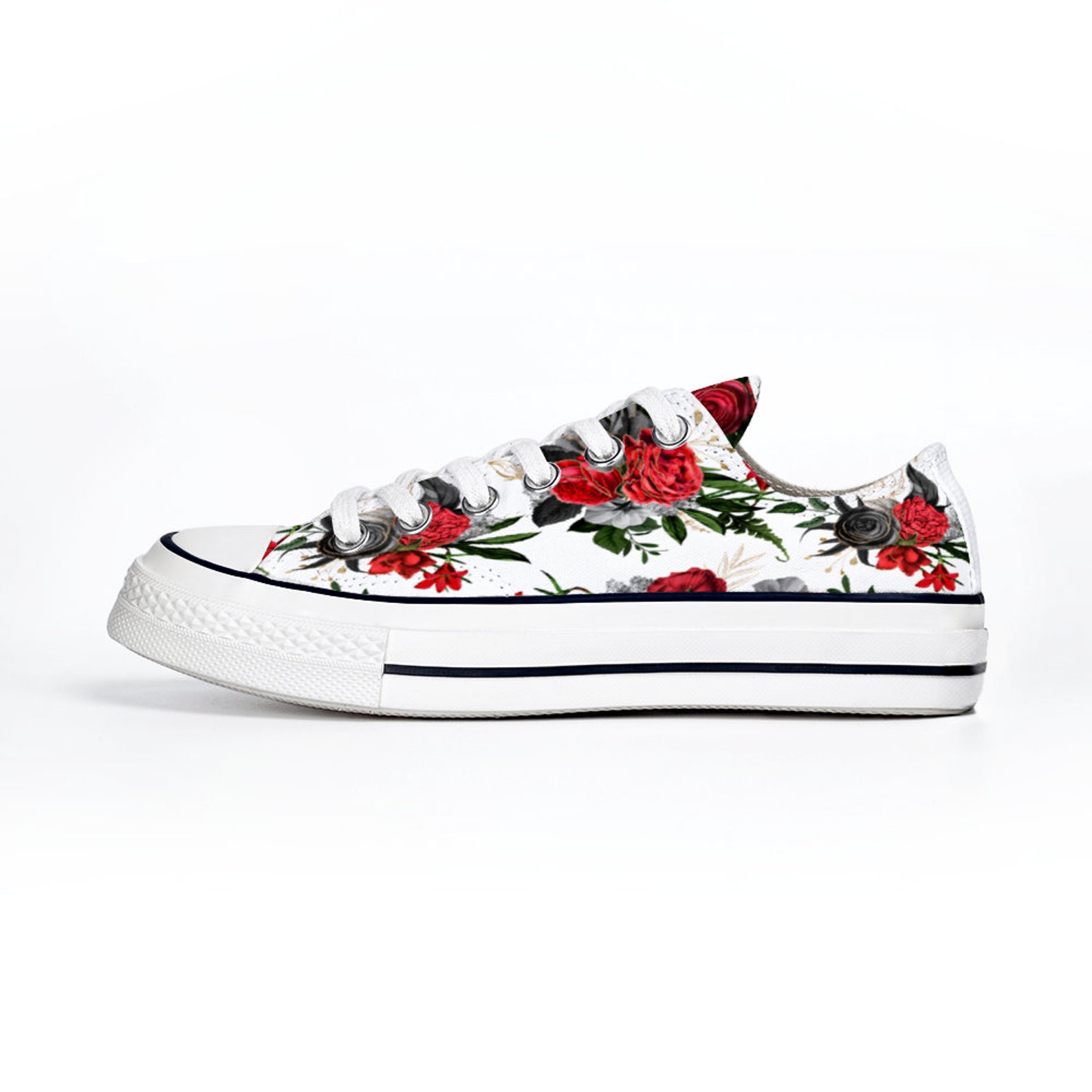 Roses Design Print Low Top Unisex Canvas Sneakers Fashion Lace Etsy UK