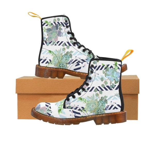 Succulent Green colorful Echeveria Women's Canvas Boots Natural cactus modern funky style Women's shoes boots