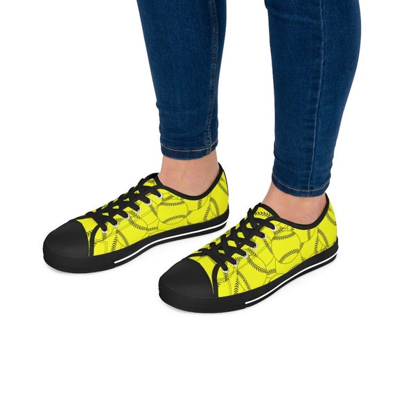 binnenplaats bolvormig Socialistisch Softbal schoenen gele Softbal print Dames Low Top Sneakers - Etsy België