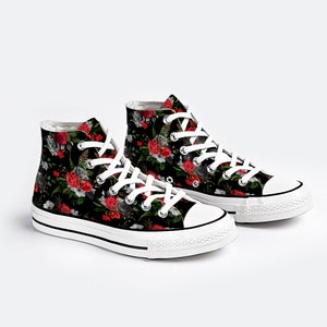 Rose Flowers Black Canvas Sneakers Fashion High Top Lace up - Etsy UK
