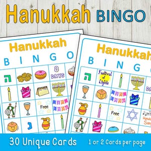 Cartes de bingo de Hanoucca, jeu de fête de Hanoucca pour l'école, jeu de mémoire de Hanoucca, 30 cartes de bingo imprimables, jeu de Hanoucca pour enfants
