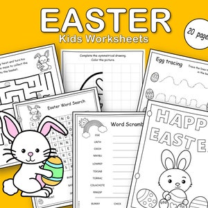 Easter worksheet for kids, Easter printables, Kindergarten Homeschool learning bundle, Easter Printable image 1