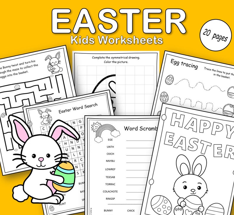 Easter worksheet for kids, Easter printables, Kindergarten Homeschool learning bundle, Easter Printable image 1