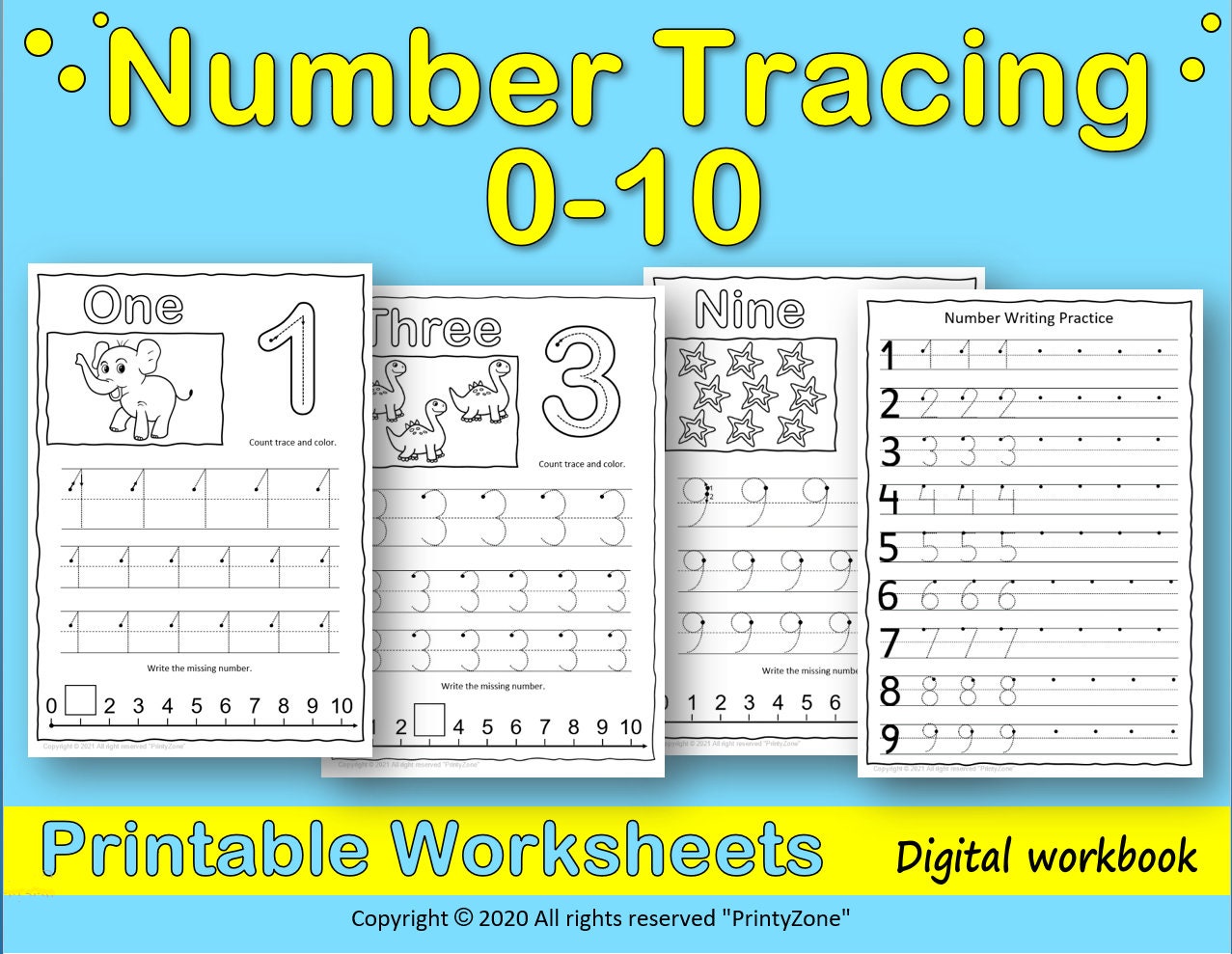 Number Tracing Worksheets. Basic Math Skills Such as Number - Etsy