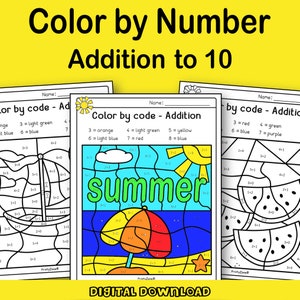 Color By Number for Kids ,addition to 10, math, coloring pages, kindergarten first grade worksheets