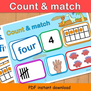 Counting Activity for Preschool – Number Matching Game, Montessori Math Busy Book Printable